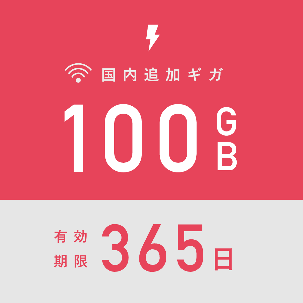 国内追加ギガチャージ | 100ギガ / 365日有効