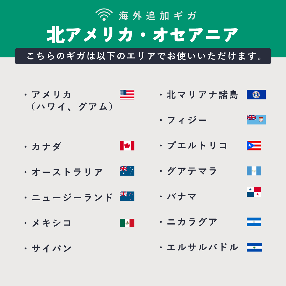 北アメリカ・オセアニア 1GB(7日間)ギガチャージ
