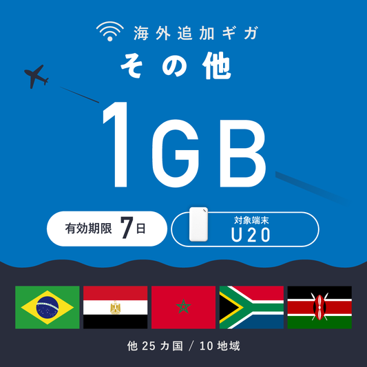 その他（ラテン＆アフリカ）1GB（7日間）ギガチャージ