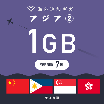 アジア② 1GB（7日間）ギガチャージ