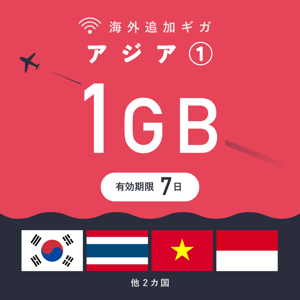 アジア① 1GB（7日間）ギガチャージ